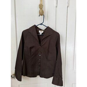 Talbots petites stretch women’s size 14 brown button down shirt